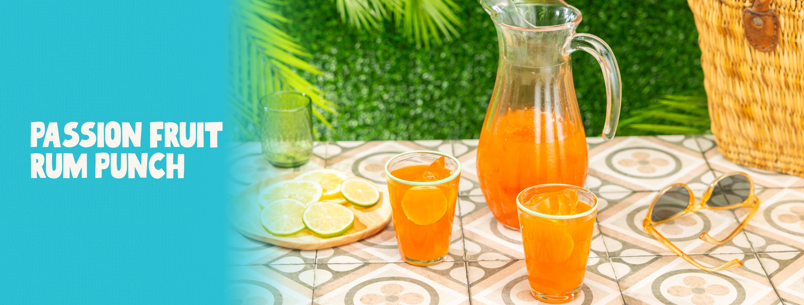 a pitcher of passion fruit rum punch