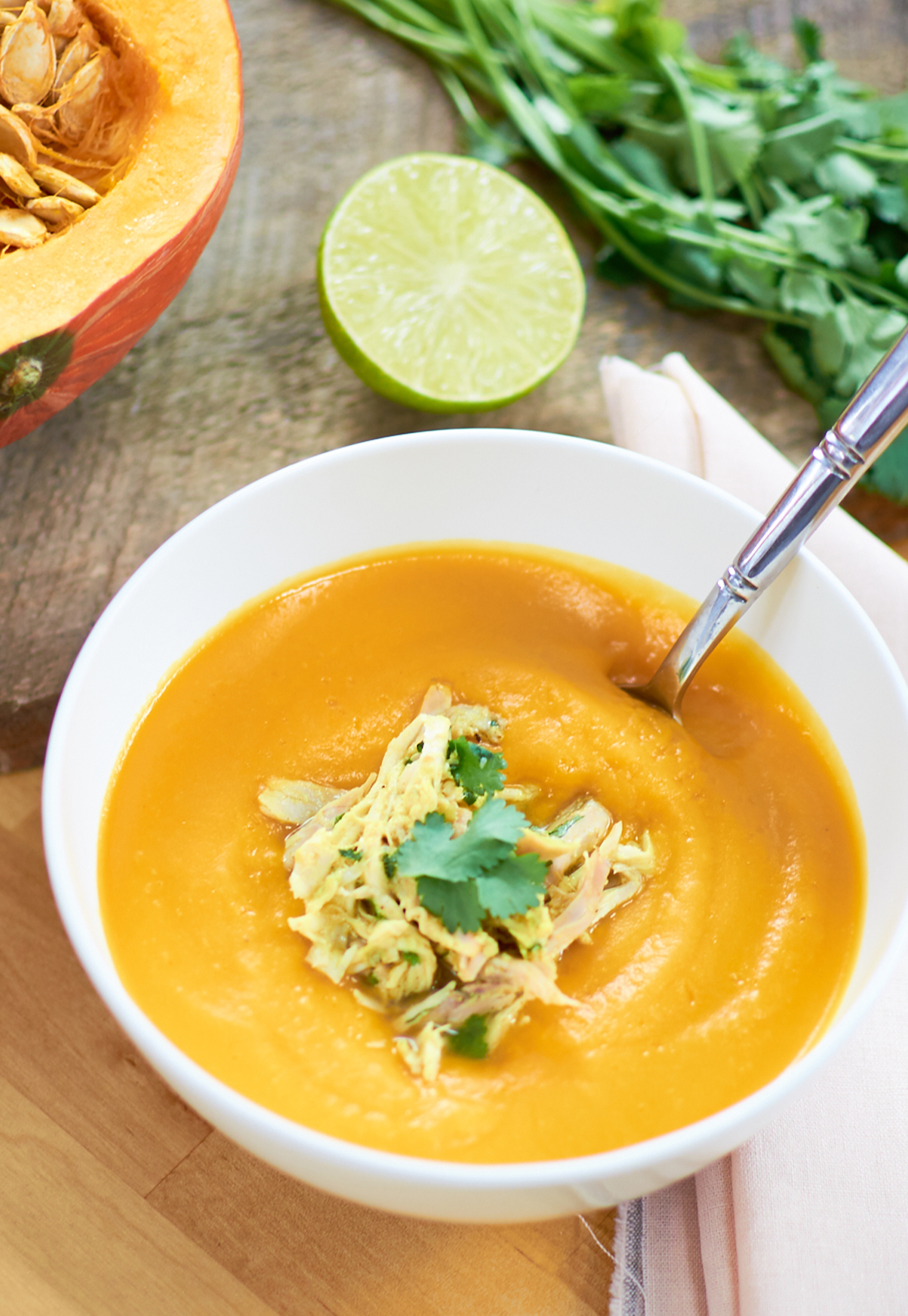 Curry Squash Soup w/ Tequila Lime Pulled Chicken