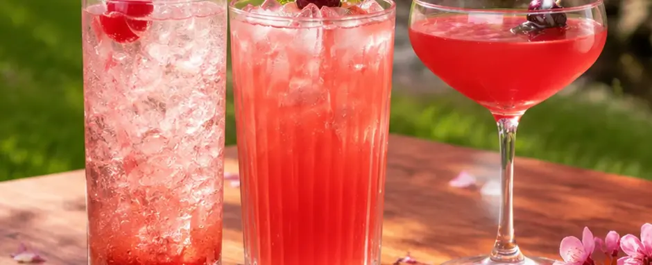 Drinks on a table with flowers