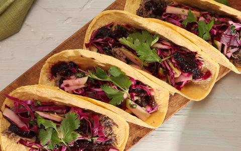 Blueberry Rum BBQ Pulled Pork Tacos