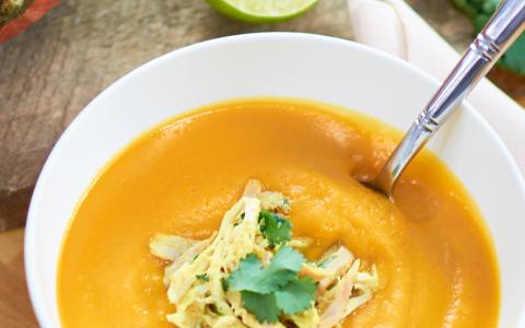 Curry Squash Soup with Tequila Lime Pulled Chicken