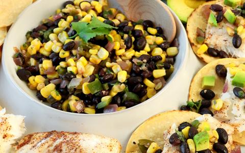 Tequila Fish Tacos with Black Bean Corn Salsa