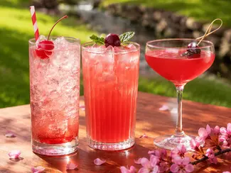 Drinks on a table with flowers