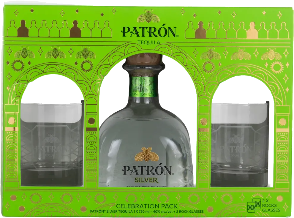 PATRON SILVER W/ ROCKS GLASSES