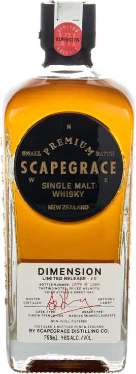 SCAPEGRACE DIMENSION NZ SINGLE MALT WSKY