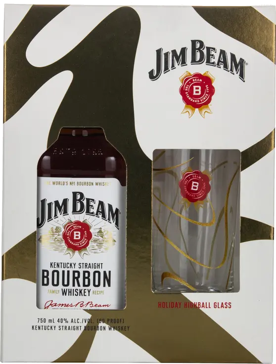 JIM BEAM WHITE W HIGHBALL GLASS