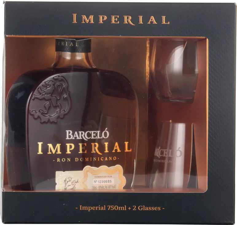 RON BARCELO IMPERIAL W 2 ROCKS GLASSES