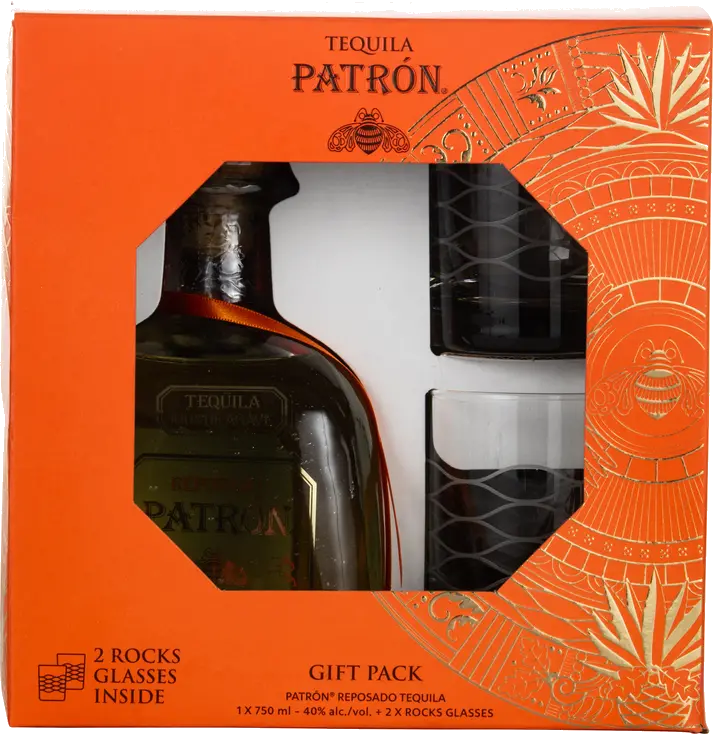PATRON REPOSADO W 2 ETCHED ROCK GLASSES