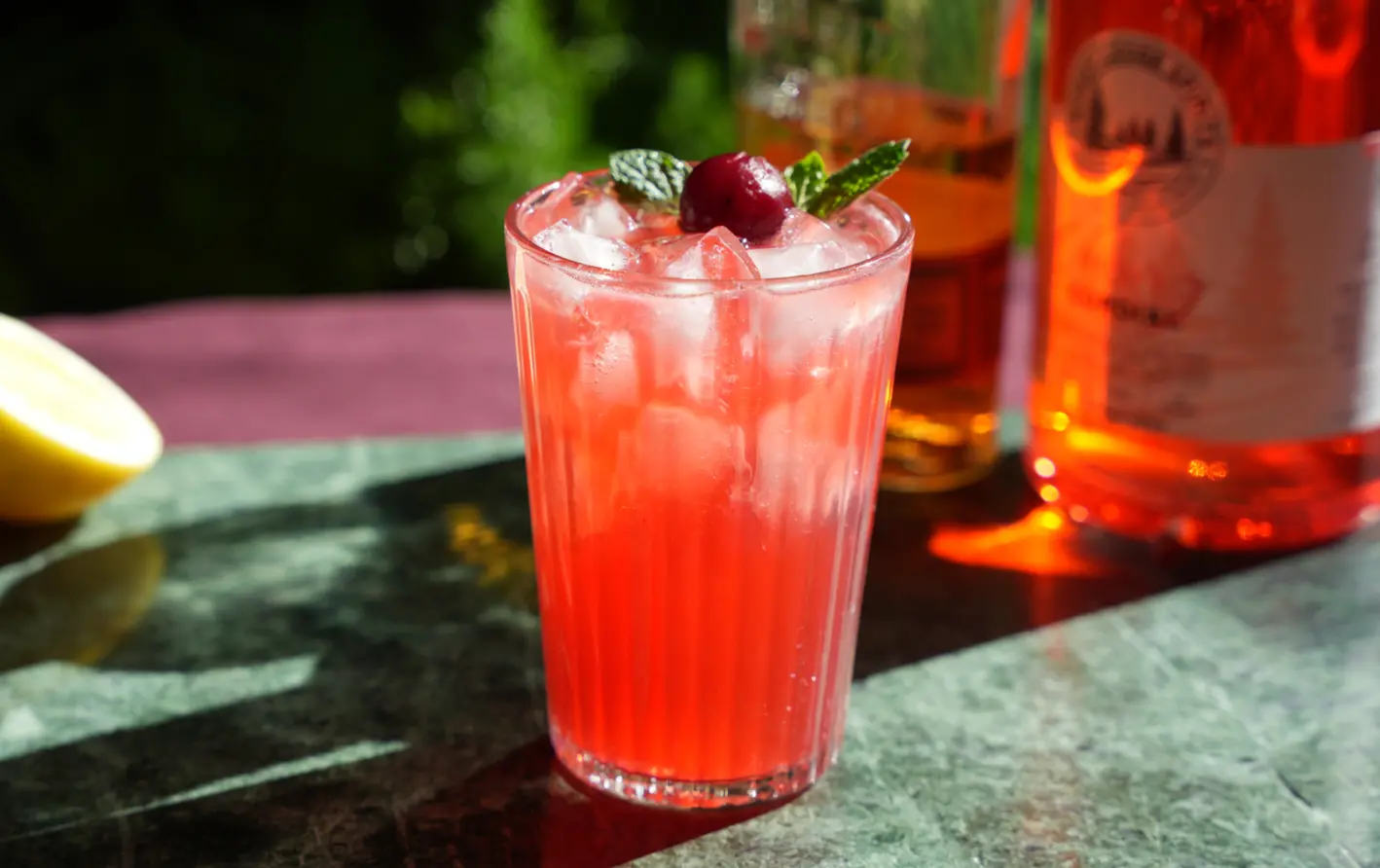a bright cherry blossom cocktail