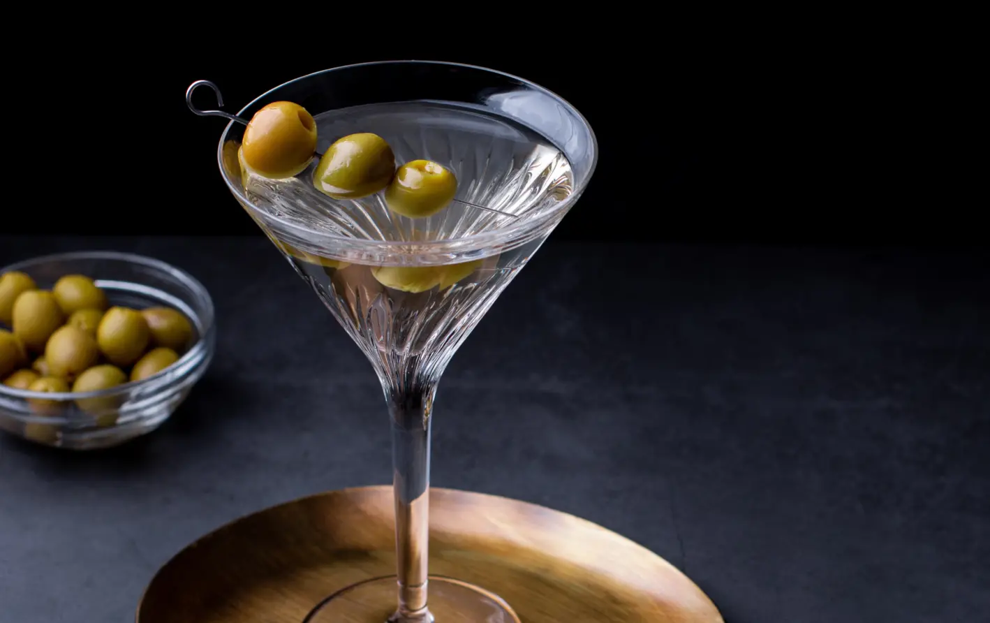 a martini with olives