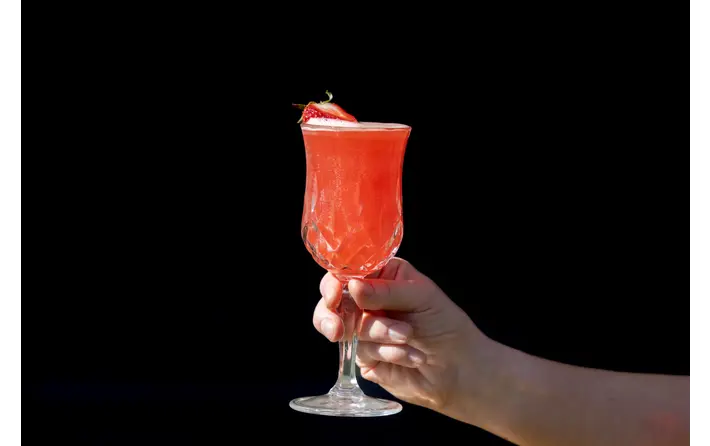King's Breakfast cocktail with strawberry garnish