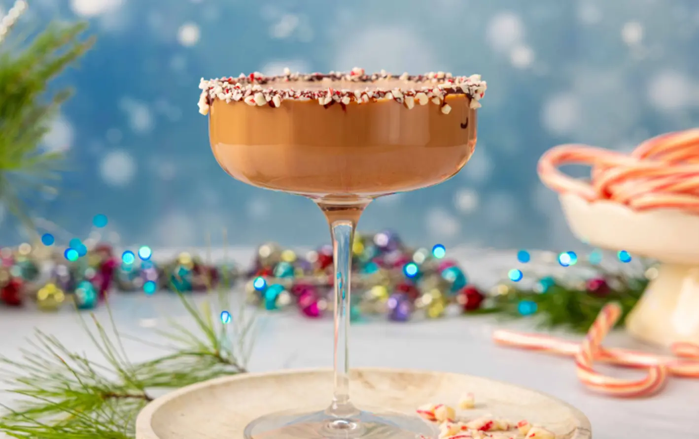 A festive holiday peppermint mocha cocktail