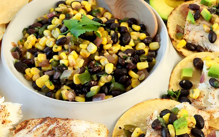 Tequila Fish Tacos with Black Bean Corn Salsa