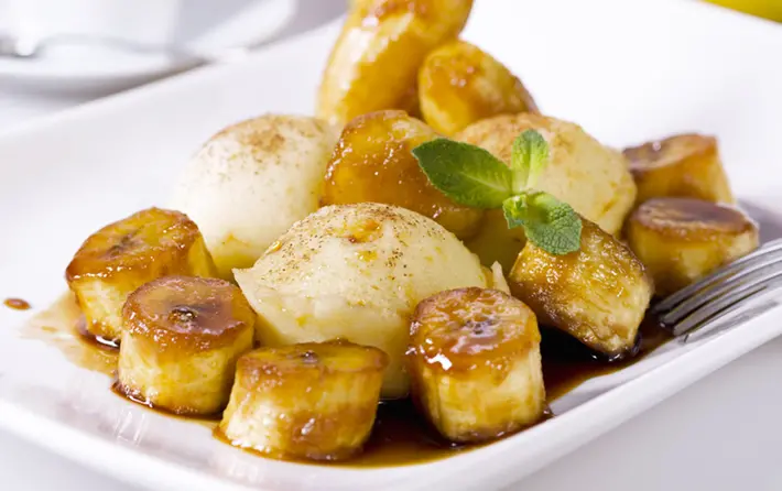 Rum Roasted Plantains with Brown Butter Syrup 