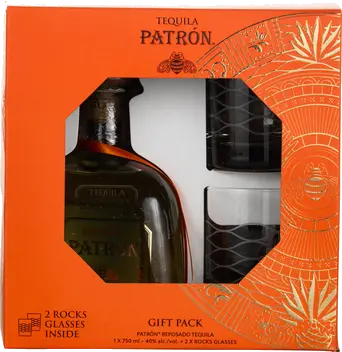 PATRON REPOSADO W 2 ETCHED ROCK GLASSES