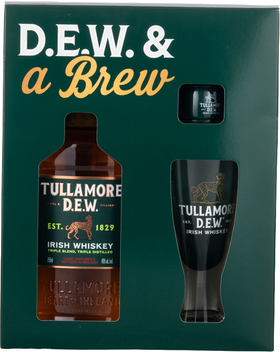 TULLAMORE DEW W/1 SHOT GLS &amp; 1 PINT GLS