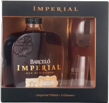 RON BARCELO IMPERIAL W 2 ROCKS GLASSES