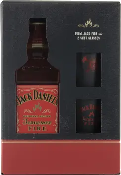 JACK DANIELS TENN FIRE W 2 SHOT GLASSES