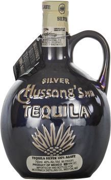 HUSSONGS SILVER TEQUILA STONEWARE JUG