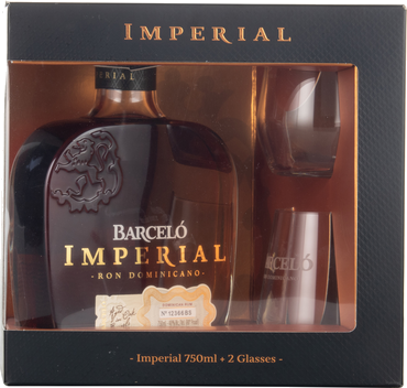 RON BARCELO IMPERIAL W 2 ROCKS GLASSES