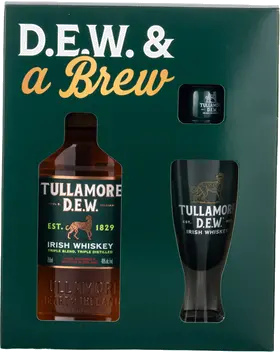 TULLAMORE DEW W/1 SHOT GLS &amp; 1 PINT GLS