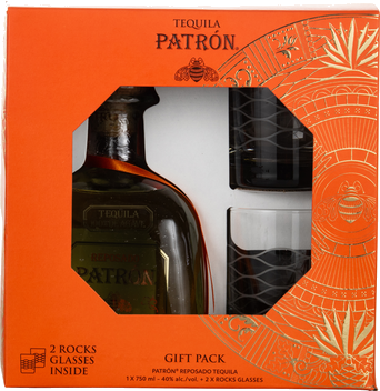 PATRON REPOSADO W 2 ETCHED ROCK GLASSES