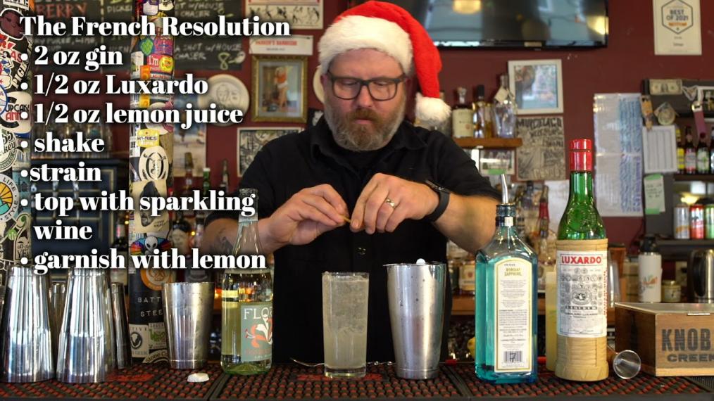 Join our friend Spencer for a special New Years Eve themed Happy Hour! This week he is making a French Resolution which is his take on a classic French 75. A perfect way to bring in the new year. Cheers!